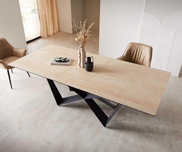 Jídelní stůl Edge 180-220x100 keramika travertin přírodní podnož plochá ocel černá rozkládací - Image 5