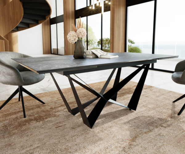 Jídelní stůl Edge 200-300x100 keramika Laminam®Nero Greco antracit podnož plochá ocel černá rozkládací - Image 4