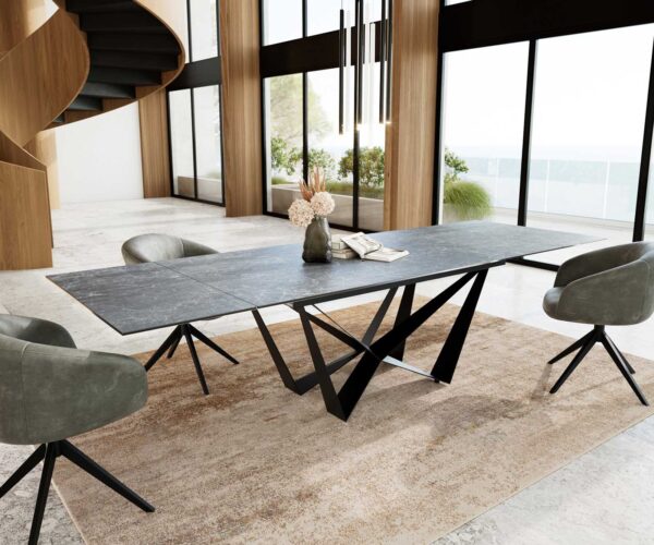 Jídelní stůl Edge 200-300x100 keramika Laminam®Nero Greco antracit podnož plochá ocel černá rozkládací - Image 5
