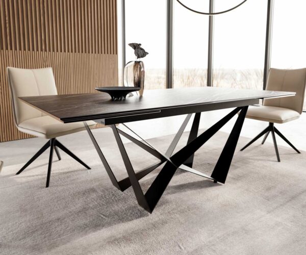 Jídelní stůl Edge 200-300x100 keramika Laminam®Noir Desir hnědá podnož plochá ocelová černá rozkládací - Image 6