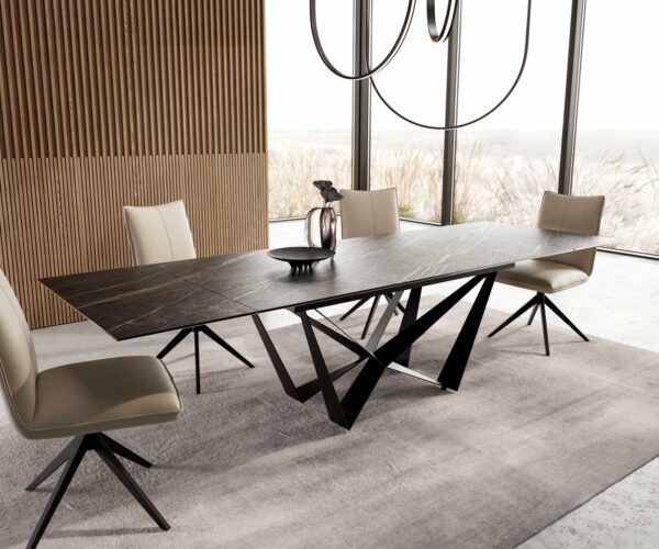 Jídelní stůl Edge 200-300x100 keramika Laminam®Noir Desir hnědá podnož plochá ocelová černá rozkládací - Image 7