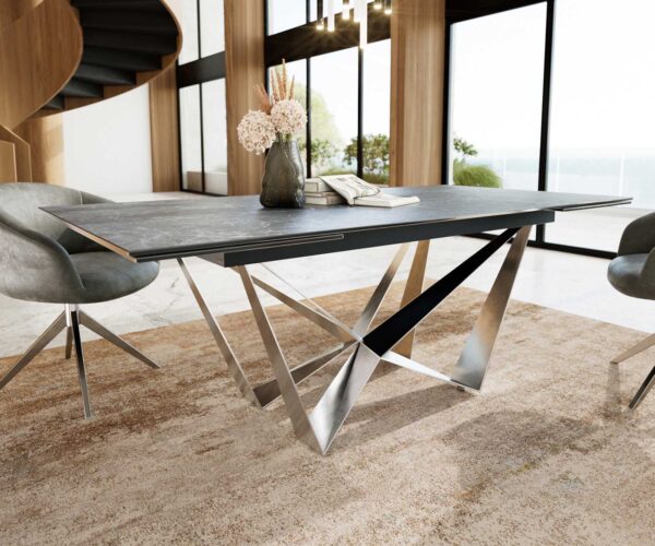 Jídelní stůl Edge 200-300x100 keramika Laminam®Nero Greco antracit podnož plochá ocel nerezová ocel rozkládací - Image 4
