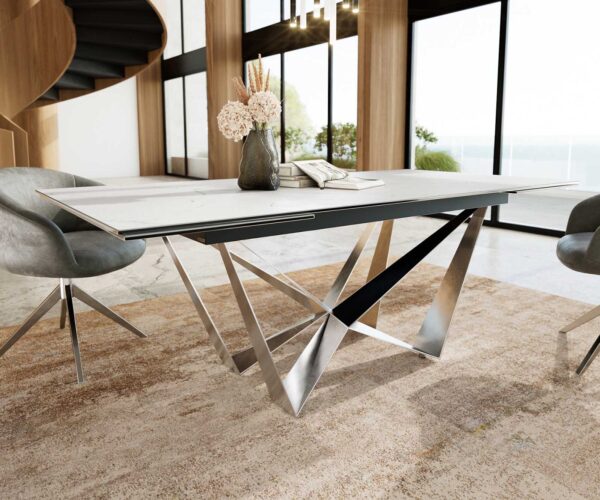 Jídelní stůl 200-300x100 keramika Laminam®Statuarietto Bílá podnož plochá ocel nerezová ocel rozkládací - Image 5