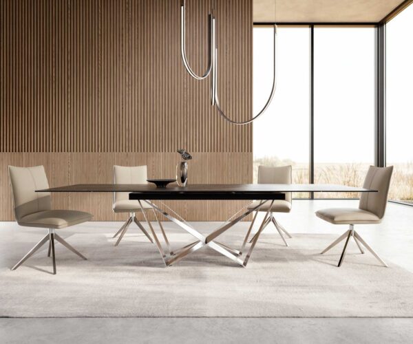 Jídelní stůl Edge 200-300x100 keramika Laminam®Noir Desir hnědá podnož plochá ocelová nerezová rozkládací - Image 2