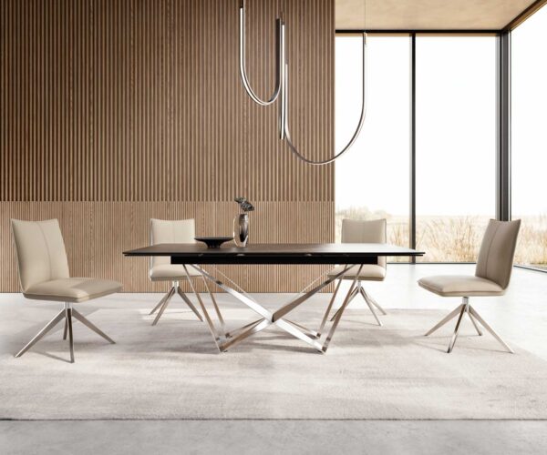 Jídelní stůl Edge 200-300x100 keramika Laminam®Noir Desir hnědá podnož plochá ocelová nerezová rozkládací - Image 5