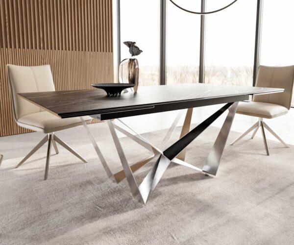 Jídelní stůl Edge 200-300x100 keramika Laminam®Noir Desir hnědá podnož plochá ocelová nerezová rozkládací - Image 6