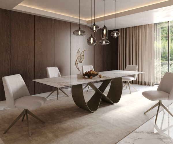 Jídelní stůl Edge 300x100cm keramika Minas Melange bílo-béžová Infinity titanová - Image 8
