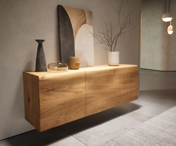 Příborník New Live-Edge 145 cm přírodní dub 3 dvířka nástěnný - Image 4