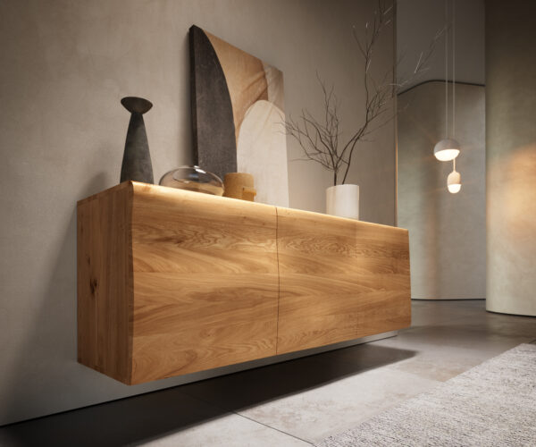 Příborník New Live-Edge 145 cm přírodní dub 3 dvířka nástěnný - Image 5