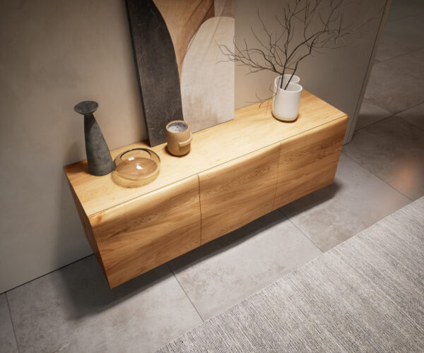 Příborník New Live-Edge 145 cm přírodní dub 3 dvířka skleněná podnož - Image 2