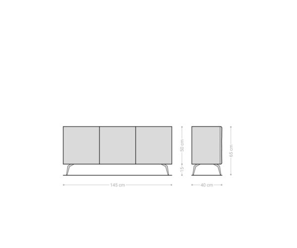 Příborník New Live-Edge 145 cm přírodní dub 3 dvířka šikmá podnož kovová černá - Image 9