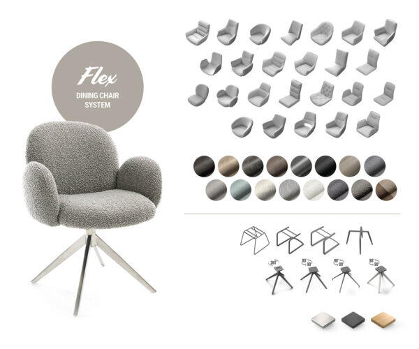 Jídelní židle Ilia-Flex s područkami antracitová vintage křížová podnož hranatá otočná o 360° - Image 7