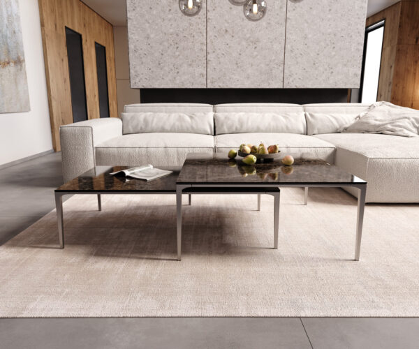 Konferenční stolek Levente 110x60 cm keramika Laminam®Emperador Extra Lucidato tmavě hnědá podnož nerezová ocel stříbrná - Image 7