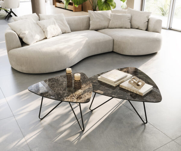 Konferenční stolek Ekrem 65x65 cm keramika Laminam®Emperador Extra Lucidato tmavě hnědá Hairpin kovová černá - Image 5