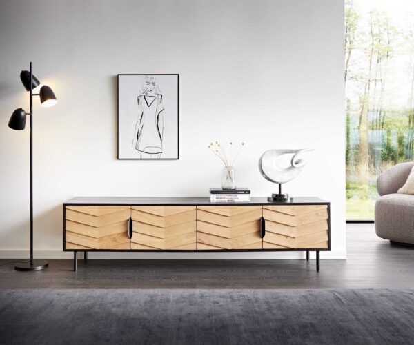 TV stolek Muvi 200 cm přírodní dub mango černá kov černá 4 dvířka - Image 2