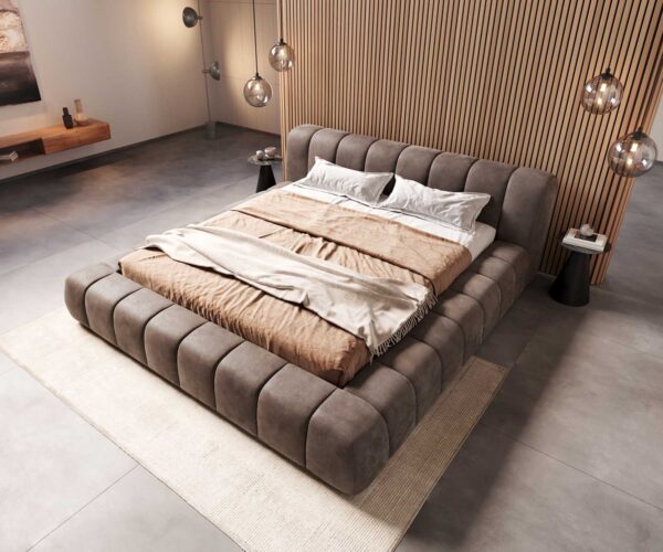 Čalouněná postel Cutio 180x200 cm mikrovlákno taupe vintage - Image 4