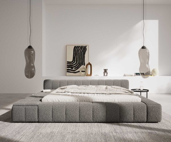Čalouněná postel Espazio 180x200 cm bouclé stříbrně šedá s úložným prostorem - Image 4