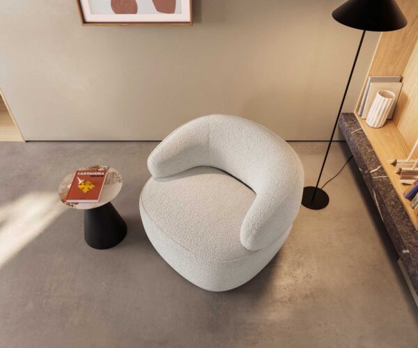 Lounge křeslo Nova 88x88 cm bouclé krémově-bílá - Image 2