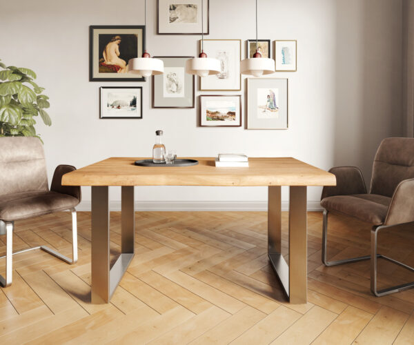 Jídelní stůl Edge 140x90 XL akácie přírodní nerezová ocel úzká podnož - Image 2