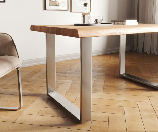 Jídelní stůl Edge 140x90 XL akácie přírodní nerezová ocel úzká podnož - Image 5