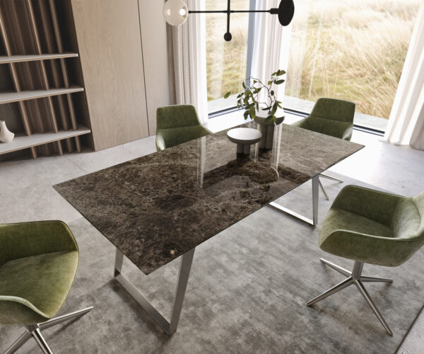 Jídelní stůl Edge 200x100 keramika Laminam® Emperador Extra Lucidato tmavě hnědá nerezová ocel hranatá - Image 2