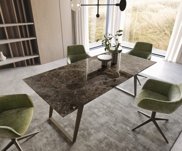 Jídelní stůl Edge 200x100 keramika Laminam® Emperador Extra Lucidato tmavě hnědá titanováový podnož šikmá - Image 2