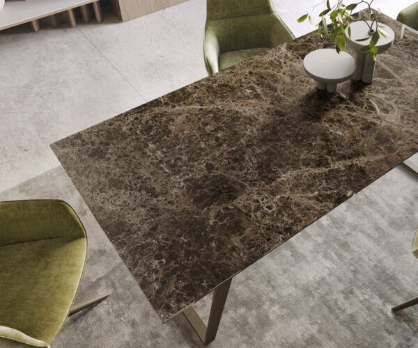Jídelní stůl Edge 200x100 keramika Laminam® Emperador Extra Lucidato tmavě hnědá titanováový podnož šikmá - Image 5