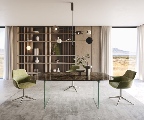 Jídelní stůl Edge oválný 200x100 keramika Laminam® Emperador Extra Lucidato tmavě hnědá podnož sklo - Image 2