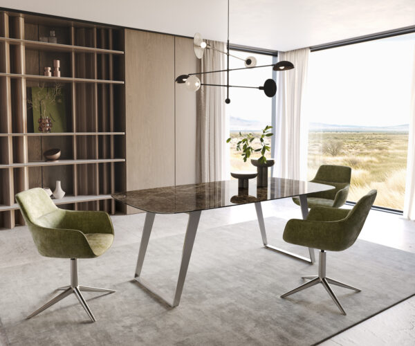 Jídelní stůl Edge oválný 200x100 keramika Laminam® Emperador Extra Lucidato tmavě hnědá nerezová ocel hranatá - Image 6