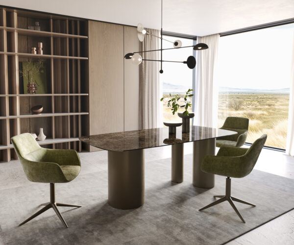 Jídelní stůl Edge oválný 200x100 keramika Laminam® Emperador Extra Lucidato tmavě hnědá Troa podnož titanová - Image 6