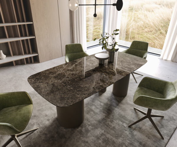 Jídelní stůl Edge oválný 200x100 keramika Laminam® Emperador Extra Lucidato tmavě hnědá Troa podnož titanová - Image 2