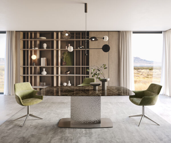 Jídelní stůl Edge oválný 200x100 keramika Laminam® Emperador Extra Lucidato tmavě hnědá Wave nerezová ocel - Image 2