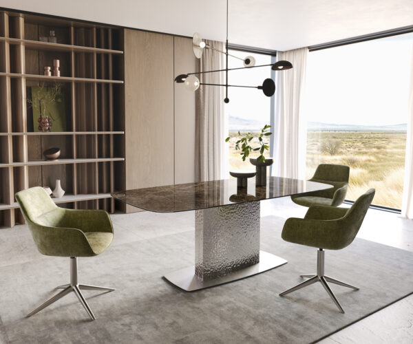 Jídelní stůl Edge oválný 200x100 keramika Laminam® Emperador Extra Lucidato tmavě hnědá Wave nerezová ocel - Image 6