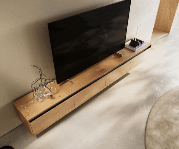 TV stolek Stonegrace 240 cm přírodní dub 4 dvířka nástěnný - Image 4