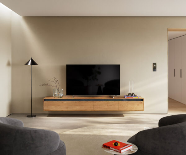 TV stolek Stonegrace 240 cm přírodní dub 4 dvířka nástěnný - Image 2