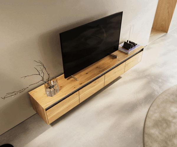 TV stolek Stonegrace 200 cm přírodní dub břidlice 4 zásuvky nástěnný - Image 4