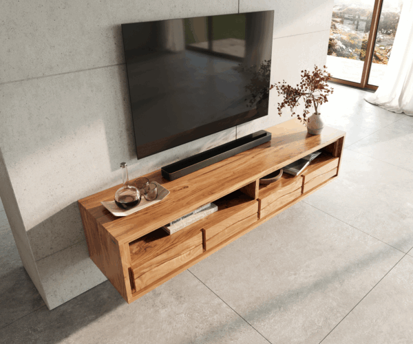 TV stolek Live-Edge 190 cm akácie přírodní 4 zásuvky nástěnný - Image 4