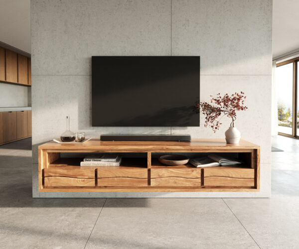 TV stolek Live-Edge 190 cm akácie přírodní 4 zásuvky nástěnný - Image 2