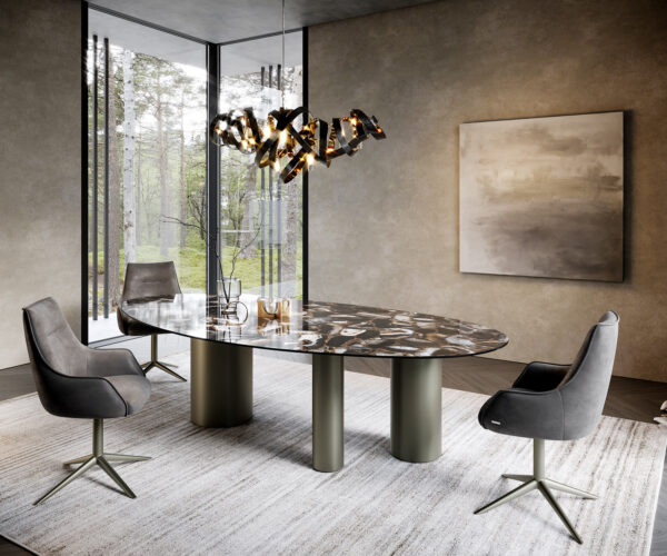 Jídelní stůl Edge Oval 280x130 keramika Iris FMG Agatablack Troa podnož titanová - Image 5