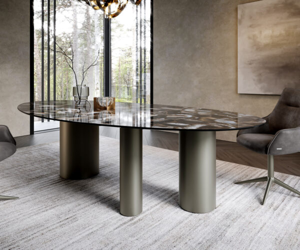 Jídelní stůl Edge Oval 280x130 keramika Iris FMG Agatablack Troa podnož titanová - Image 6