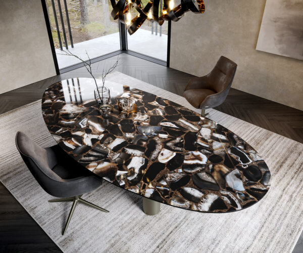 Jídelní stůl Edge Oval 280x130 keramika Iris FMG Agatablack Troa podnož titanová - Image 2