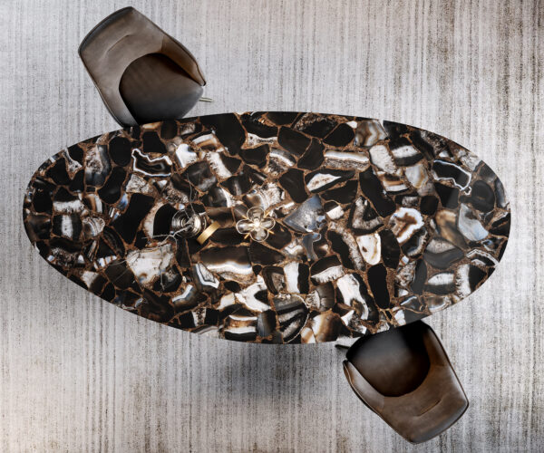 Jídelní stůl Edge Oval 280x130 keramika Iris FMG Agatablack Troa podnož titanová - Image 7