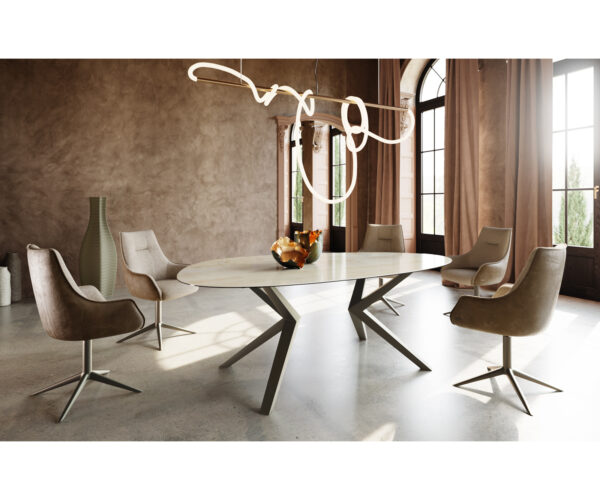 Jídelní stůl Edge oválný 220x120 keramika Iris FmG Onice Oro Zenthara hranatá kovová podnož titanová - Image 5