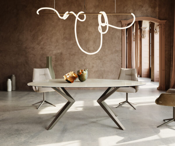 Jídelní stůl Edge oválný 220x120 keramika Iris FmG Onice Oro Zenthara hranatá kovová podnož titanová - Image 2