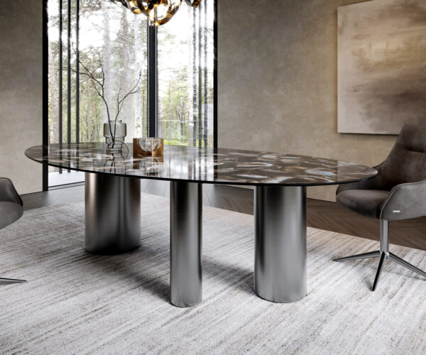 Jídelní stůl Edge Oval 280x130 keramika Iris FMG Agatablack Troa nerezová ocel grafitová - Image 6