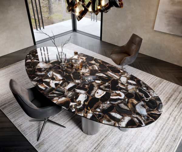 Jídelní stůl Edge Oval 280x130 keramika Iris FMG Agatablack Pilier nerezová ocel grafitová - Image 2