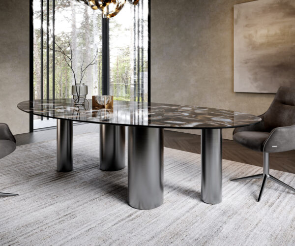 Jídelní stůl Edge Oval 280x130 keramika Iris FMG Agatablack Pilier nerezová ocel grafitová - Image 6