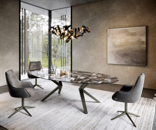 Jídelní stůl Edge Oval 280x130 keramika Iris FMG Agatablack Zenthara hranatá podnož titanová - Image 5