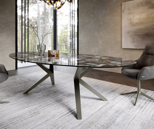 Jídelní stůl Edge Oval 280x130 keramika Iris FMG Agatablack Zenthara hranatá podnož titanová - Image 6