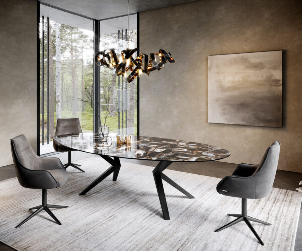 Jídelní stůl Edge Oval 280x130 keramika Iris FMG Agatablack Zenthara hranatá podnož kov černá - Image 5